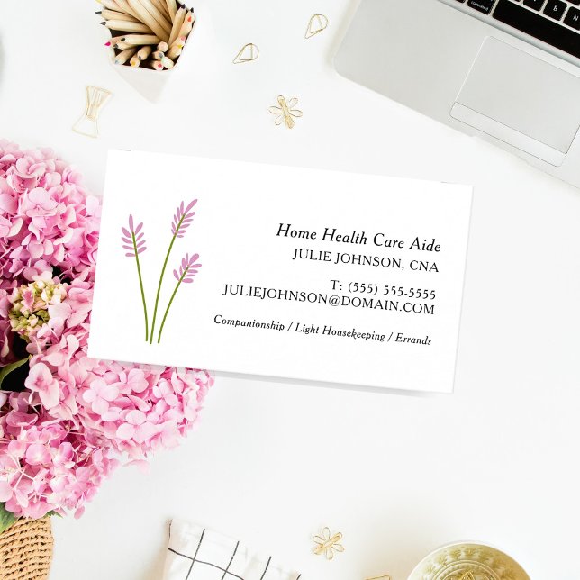 Carte De Visite Élégante AIIC Home Health Care Aide rose Floral (CNA business Card. Elegant Pink Floral.)