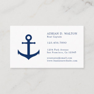 Carte De Visite Elégante Ancre Bleue Marine Simple Nautique