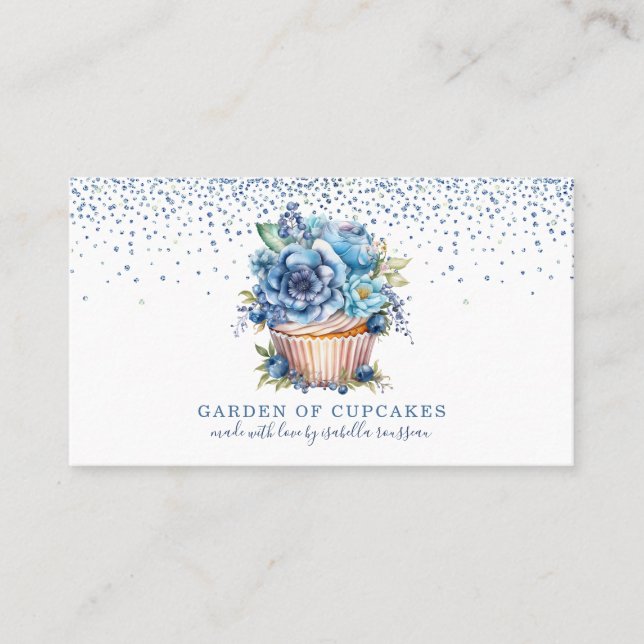Carte De Visite Elégante aquarelle bleu Parties scintillant floral (Devant)
