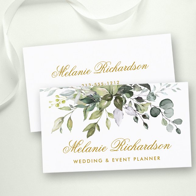 Carte De Visite Elégante aquarelle Botanique Verdure Or (Customize to change text size, color or text style.)