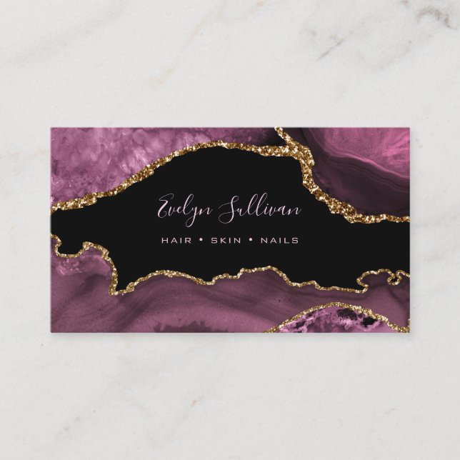 Carte De Visite élégante aquarelle couleur foncé mauve agate (Devant)