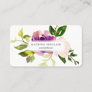 Carte De Visite Elégante aquarelle couleur violet cassis floral
