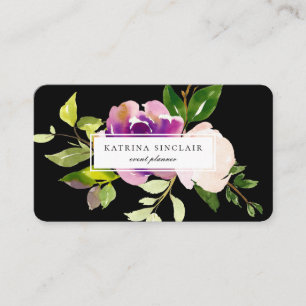 Carte De Visite Elégante aquarelle couleur violet Cassis floral no