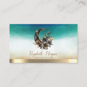 Carte De Visite Elégante aquarelle de lune florale