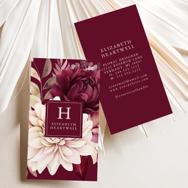 Carte De Visite Elégante aquarelle d'ivoire de Bourgogne Monogramm (Créateur téléchargé)