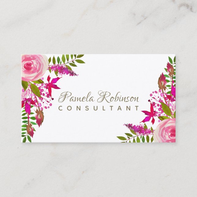 Carte De Visite Elégante aquarelle florale (Devant)