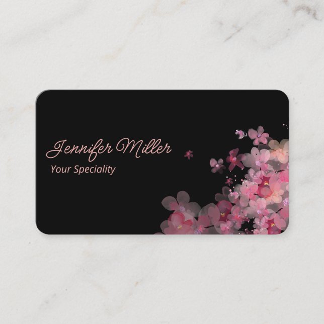 Carte De Visite Elégante aquarelle florale noir (Devant)