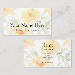 Carte De Visite Elégante aquarelle jaune fleuri boho vert