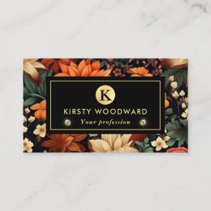 Carte De Visite Elégante aquarelle orange et feuilles de automne B