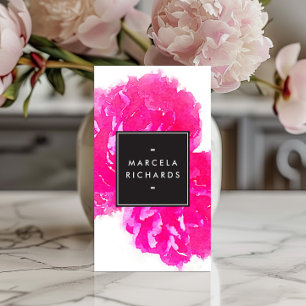 Carte De Visite Elégante aquarelle Peonies roses