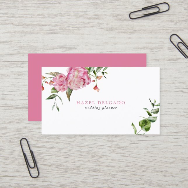 Carte De Visite Élégante aquarelle rose (Devant/Arrière en situation)