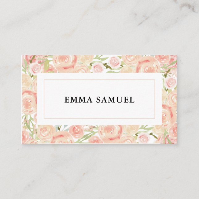 Carte De Visite Elégante aquarelle rose et florale (Devant)