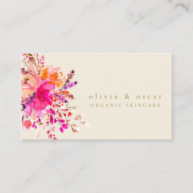 Carte De Visite Elégante Aquarelle rose Florale Beauté moderne  (Devant)