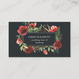 Carte De Visite Elégante aquarelle rouge Floral Fleur Vert
