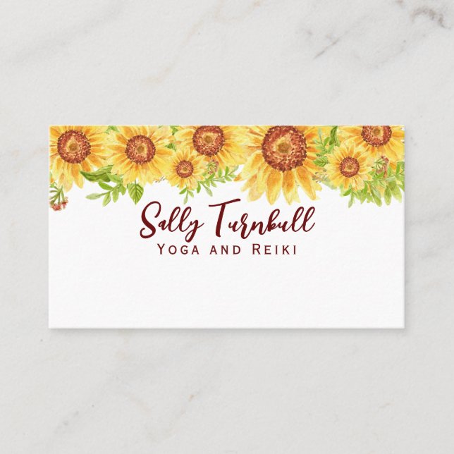 Carte De Visite Elégante aquarelle tournesol jaune (Devant)
