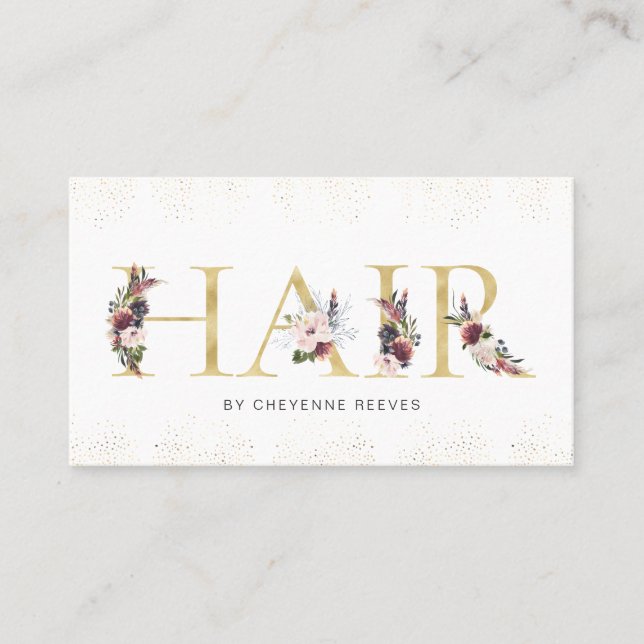 Carte De Visite Elégante aquarelle typographie florale | Cheveux (Devant)