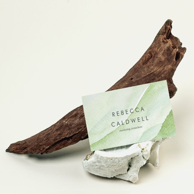 Carte De Visite Elégante Aquarelle verte Abstraite (Elegant Abstract Green Wave Watercolor Business Card)