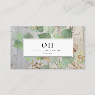 Carte De Visite Elégante aquarelle verte Feuille d'or Business Ca