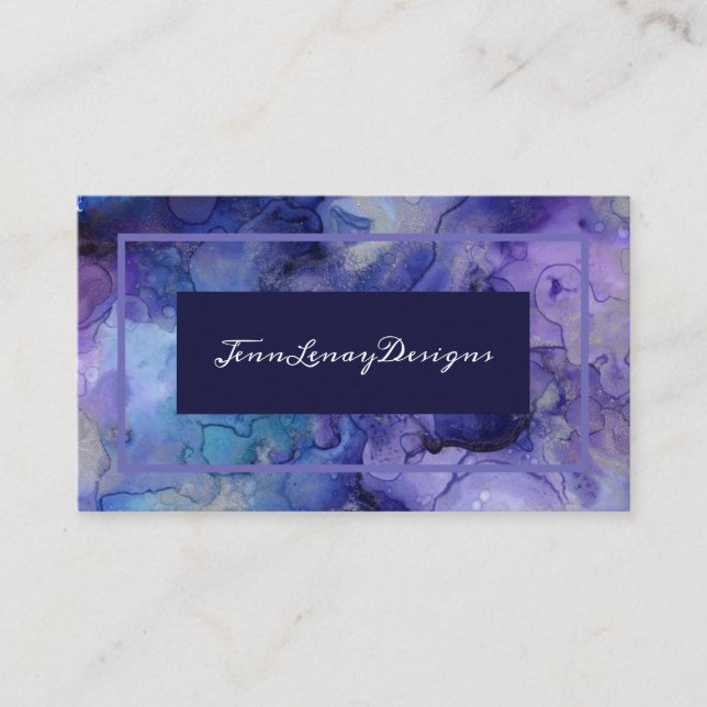 Carte De Visite Elégante Aquarelle violette Et Bleue  (Devant)
