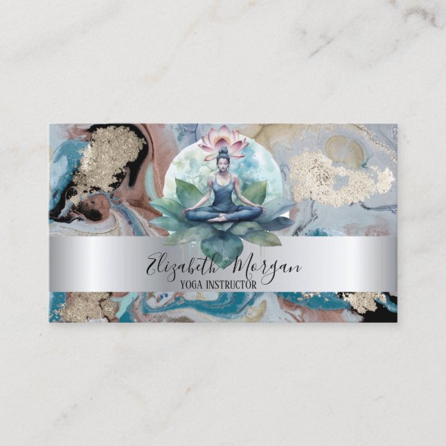 Carte De Visite Elégante bande d'argent Lotus Girl Marble (Devant)