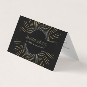 Carte De Visite Elégante Beauté Or Sunburst Noir Plié