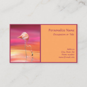 Carte De Visite Elégante bordure violette Flamant rose rose