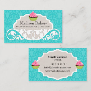 Carte De Visite Élégante boulangerie Cupcake Swirl Damask