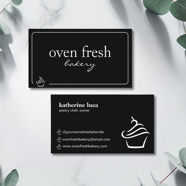 Carte De Visite Élégante boulangerie de cupcake noir blanc (Créateur téléchargé)