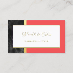 Carte De Visite Élégante Boutique de script en or de marbre rouge 