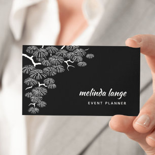 Carte De Visite Élégante Branche de Pin Botanique Noir Blanc