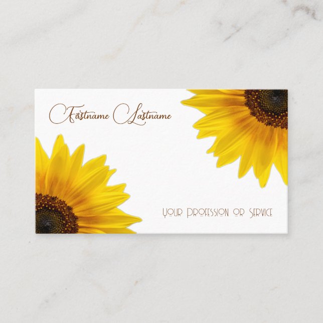 Carte De Visite Élégante calligraphie de tournesol fleuriste QR-Co (Devant)