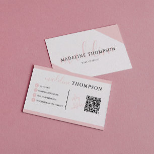 Carte De Visite Élégante calligraphie rose pâle Code QR