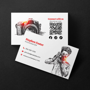 Carte De Visite Élégante caméra photo à main dessinée QR Code