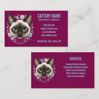 Carte De Visite Élégante Chatterie de Chat Siamois Minimaliste Per