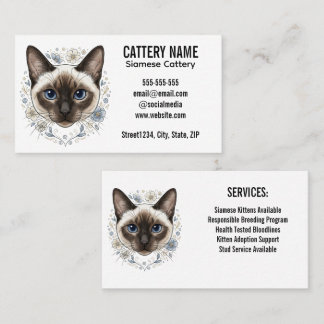Carte De Visite Élégante Chatterie de Chat Siamois Minimaliste Per