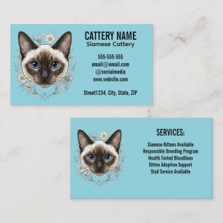 Carte De Visite Élégante Chatterie de Chat Siamois Minimaliste Per