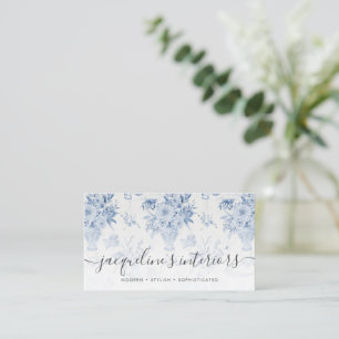 Carte De Visite Elégante Chinoiserie Florale Bleu Blanc Aquarelle