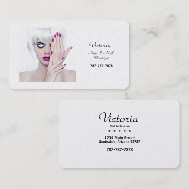 Carte De Visite Elégante coiffeuse et boutique à ongles (Devant / Derrière)