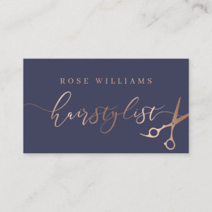 Carte De Visite Elégante coiffeuse rose de ciseaux dorés et bleus
