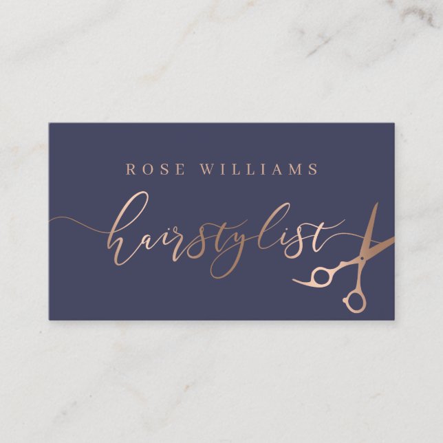 Carte De Visite Elégante coiffeuse rose de ciseaux dorés et bleus (Devant)