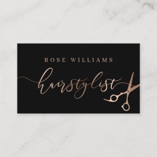 Carte De Visite Elégante coiffeuse rose de ciseaux noir et or