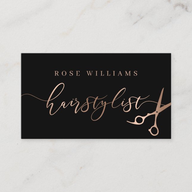 Carte De Visite Elégante coiffeuse rose de ciseaux noir et or (Devant)