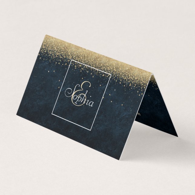 Carte De Visite Elégante conception de confettis simple bleu et or (Devant)
