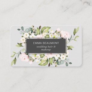 Carte De Visite Elégante couleur rose pâle rose Aquarelle fleurie