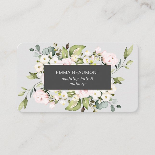 Carte De Visite Elégante couleur rose pâle rose Aquarelle fleurie (Devant)