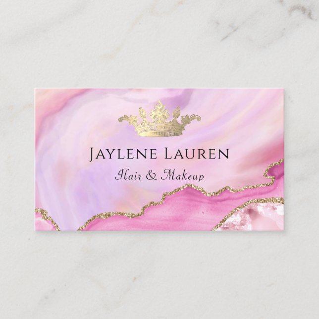 Carte De Visite Élégante couronne rose or marbre Agate (Devant)