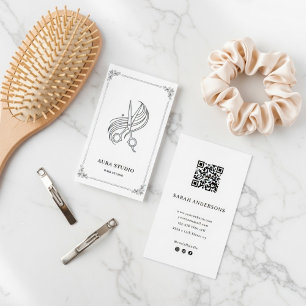 Carte de visite élégante de coiffeur avec QR Code