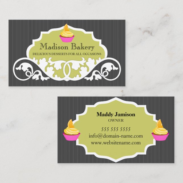 Carte De Visite Élégante décoration de boulangerie Cupcake (Devant / Derrière)