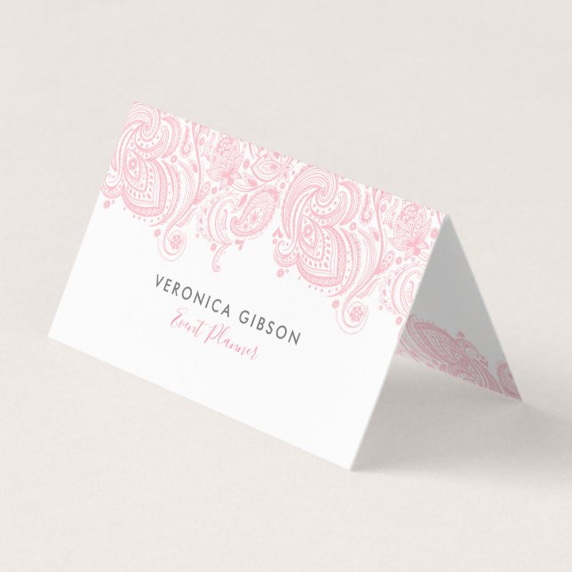 Carte De Visite Elégante dentelle de cachemire rose pastel (Devant)