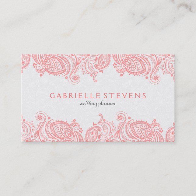 Carte De Visite Elégante Dentelle Rose Et Blanc Paisley (Devant)